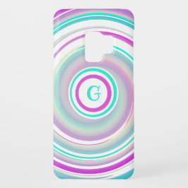 Funda iPhone 16 Resumen monogramado Púrpura y Verde azulado Swirl