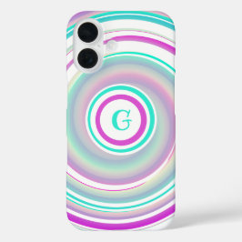 Funda iPhone 16 Resumen monogramado Púrpura y Verde azulado Swirl