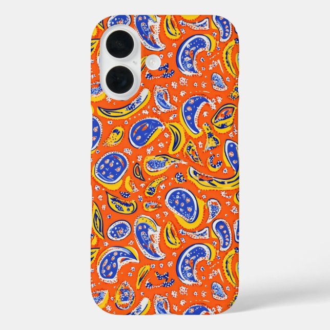 Funda iPhone 16 Resumen Naranja Paisley Pattern (Reverso )