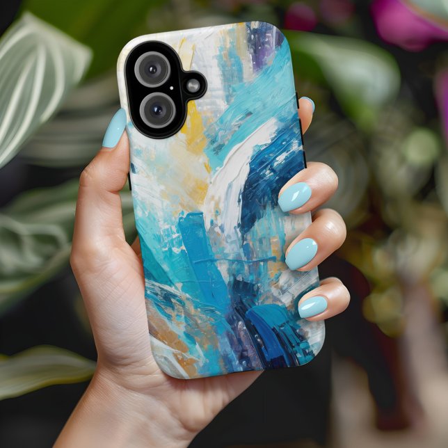 Funda iPhone 16 Resumen Pincel azul sacude arte moderno (Subido por el creador)