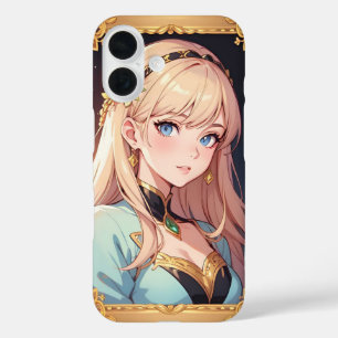Funda iPhone 16 Retrato de estilo anime elegante de una melena dor