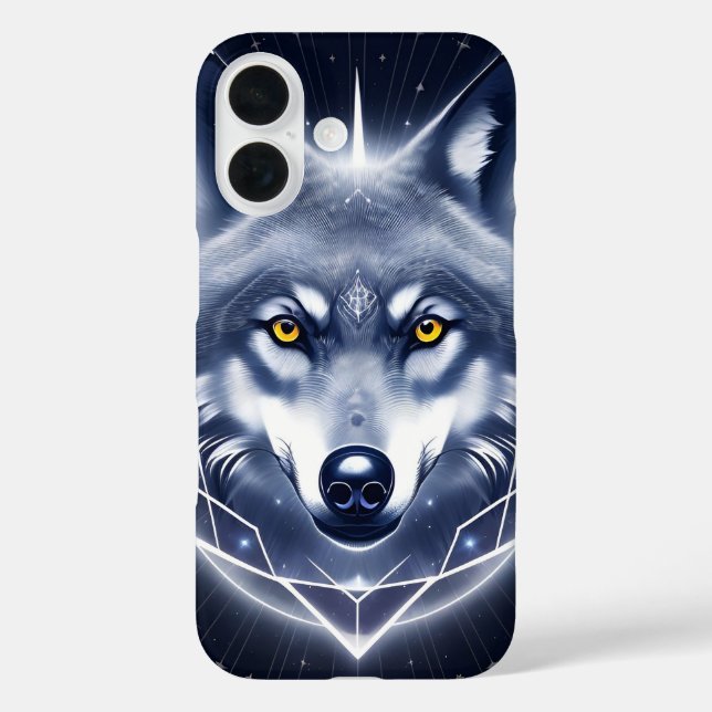 Funda iPhone 16 Retrato de Lobo Místico Arte (Reverso )