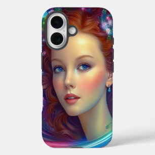 Funda iPhone 16 Retrato de pelo arcoiris encantado