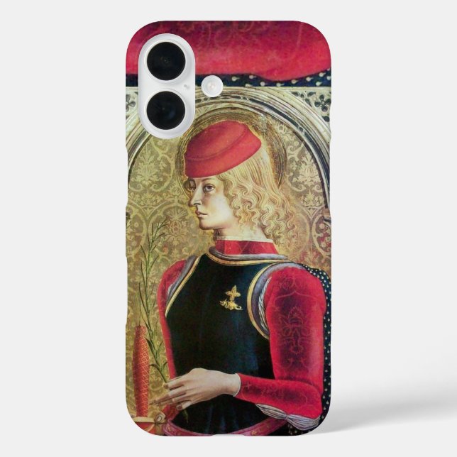 Funda iPhone 16 RETRATO DE SAINT GEORGE, rojo, negro, amarillo dor (Reverso )