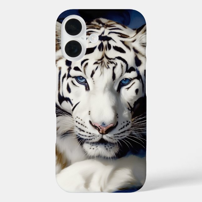Funda iPhone 16 Retrato de tigre blanco (Reverso )