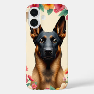 Funda iPhone 16 🐕🌸 Retrato Floral de Pastor Alemán Elegancia