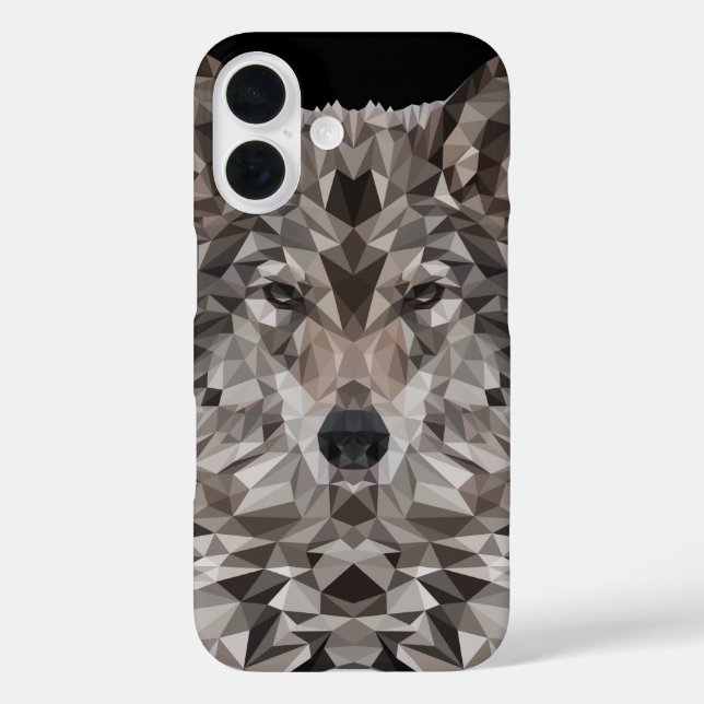 Funda iPhone 16 Retrato geométrico de lobo gris (Reverso )