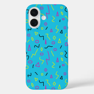 Funda iPhone 16 Retro amarillo rosa azul brillante estilo Memphis 