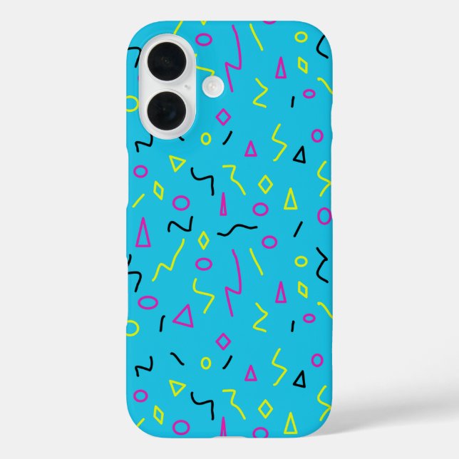 Funda iPhone 16 Retro amarillo rosa azul brillante estilo Memphis  (Reverso )