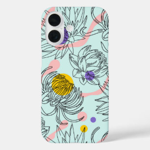 Funda iPhone 16 Retro Bloom negrita Línea Botánica Arte