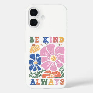 Funda iPhone 16 Retro Boho Colorido Floral – Sé Amable Siempre