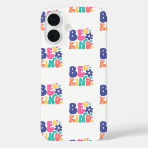 Funda iPhone 16 Retro Boho Sé Amable – Corazón de Flor Groovy Col