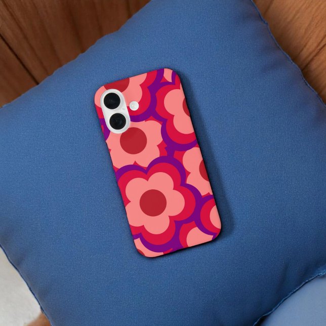Funda iPhone 16 Retro Bold Red Purple Floral Whimsical Preppy (Subido por el creador)