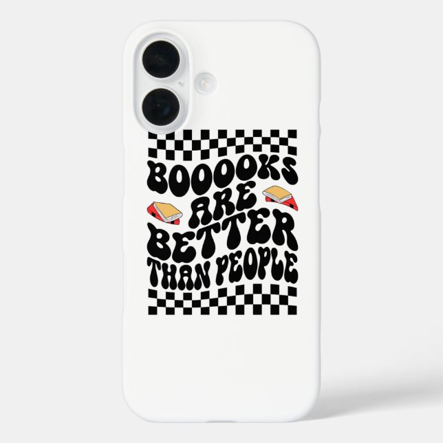 Funda iPhone 16 Retro Checkerboard "Books Are Better" Graphic (Reverso )