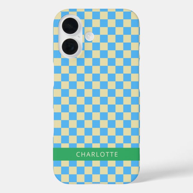 Funda iPhone 16 Retro estético Checkerboard Blue Personalizado (Reverso )