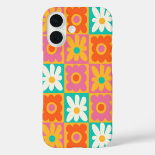 Funda iPhone 16 Retro Floral de Cuadros Groovy de los 70 Colorido