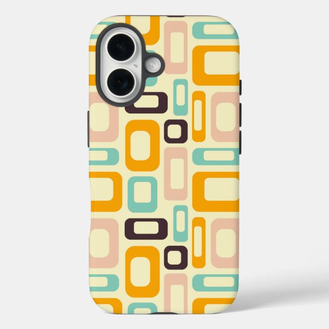 Funda iPhone 16 Retro geometric pattern in light beige background (Reverso )