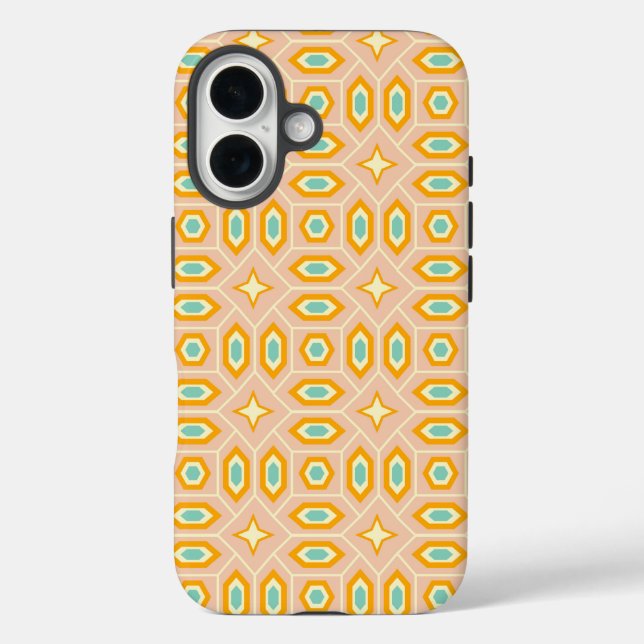 Funda iPhone 16 Retro geometric pattern with hexagons and stars (Reverso )