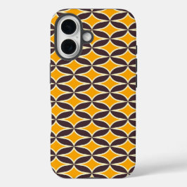 Funda iPhone 16 Retro geometric pattern yellow and brown leaf