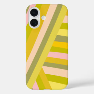 Funda iPhone 16 Retro Geométrico estriado Verano Lime Verde Rosa