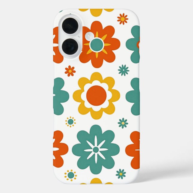 Funda iPhone 16 Retro Geométrico Floral Poder Boho 70s (Reverso )