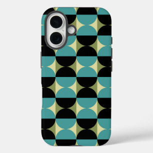 Funda iPhone 16 Retro Geométrico Media cuadrada y patrón de círcul