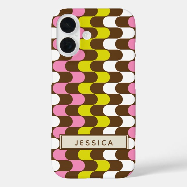 Funda iPhone 16 Retro Groovy Lime Pink Brown Abstract Art Personal (Reverso )