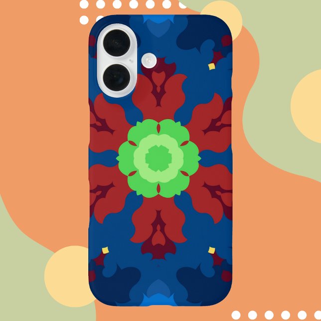 Funda iPhone 16 Retro Mandala Azul Rojo y Verde (Subido por el creador)
