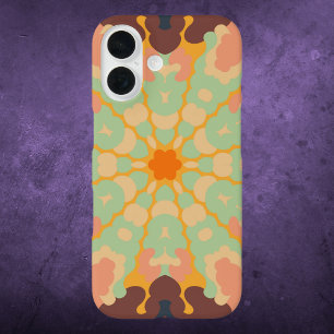 Funda iPhone 16 Retro Mandala Naranja verde y amarillo