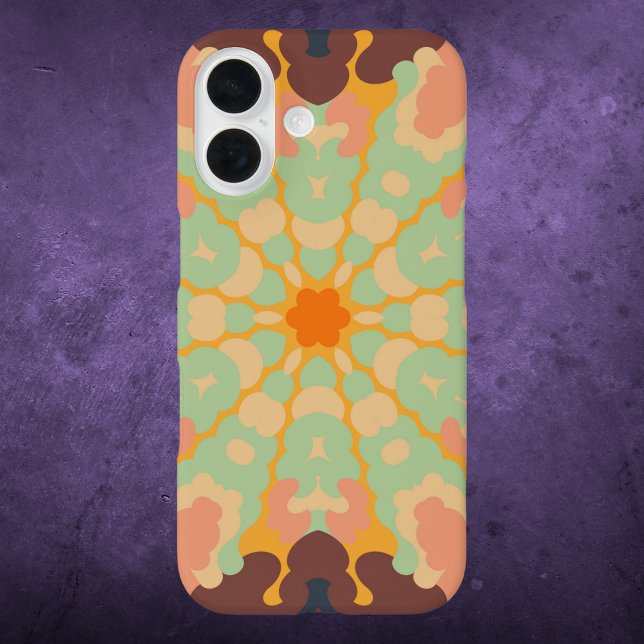 Funda iPhone 16 Retro Mandala Naranja verde y amarillo (Subido por el creador)