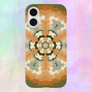 Funda iPhone 16 Retro Mandala Naranja Verde y Blanco