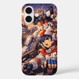 Funda iPhone 16 Retro Mecha Pilot City Battle