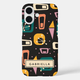 Funda iPhone 16 Retro Mid Century Mod Atomic Black Personalizado