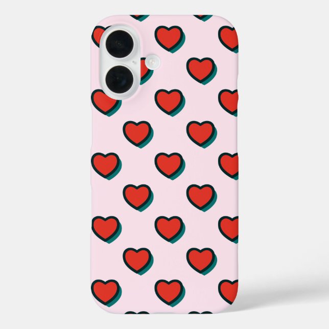Funda iPhone 16 Retro Pop Art Rojo Azul Beige Patrón Corazones (Reverso )