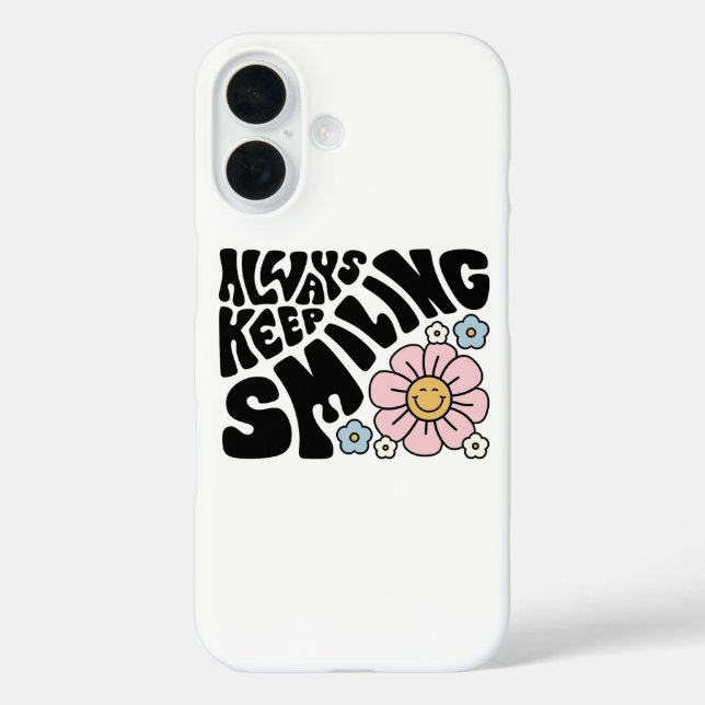 Funda iPhone 16 Retro Smiley Face Flower Positive Quote (Reverso )