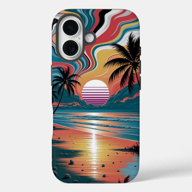 Funda iPhone 16 Retro Wave Sunset (Reverso )