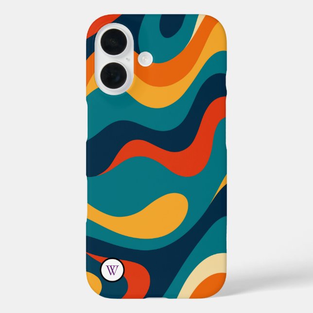 Funda iPhone 16 Retro Wavy Pattern Modern Abstract iPhone Case (Reverso )
