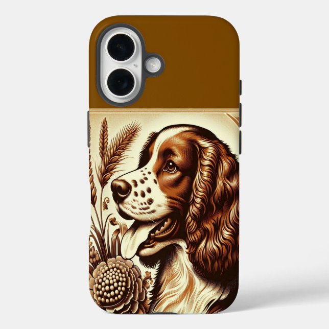 Funda iPhone 16 Retro Welsh Springer Spaniel Brown White Art (Reverso )