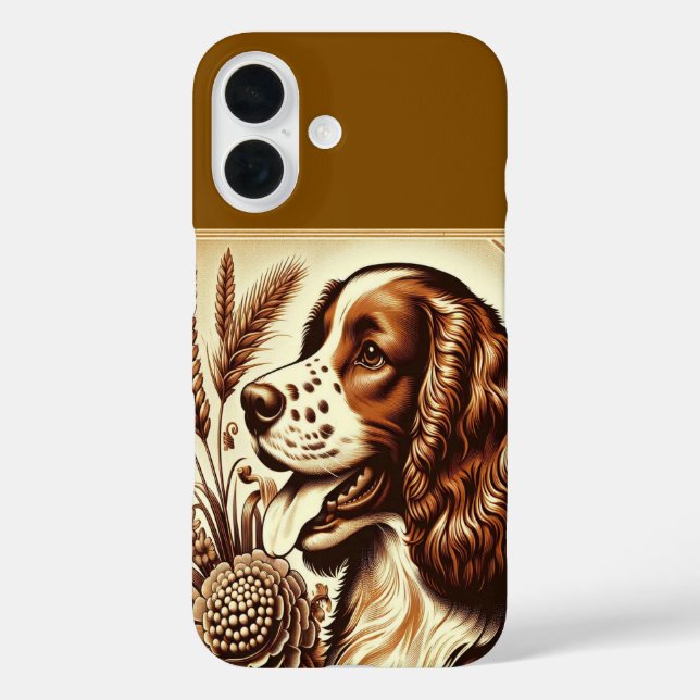 Funda iPhone 16 Retro Welsh Springer Spaniel Brown White Art (Reverso )