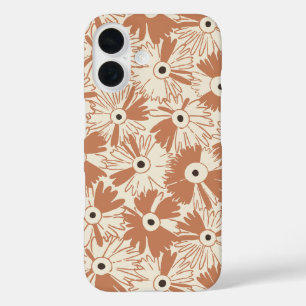 Funda iPhone 16 Retro Wildflower Floral Terracota a gran escala