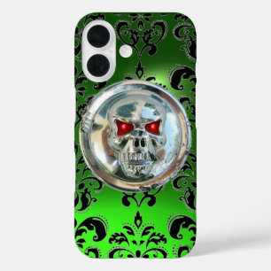 FUNDA iPhone 16 RIDERS DE CRISTAL EMERALD GREEN BLACK DAMASK GEM