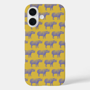 Funda iPhone 16 Rinoceronte retro lindo patrón rinoceronte morado