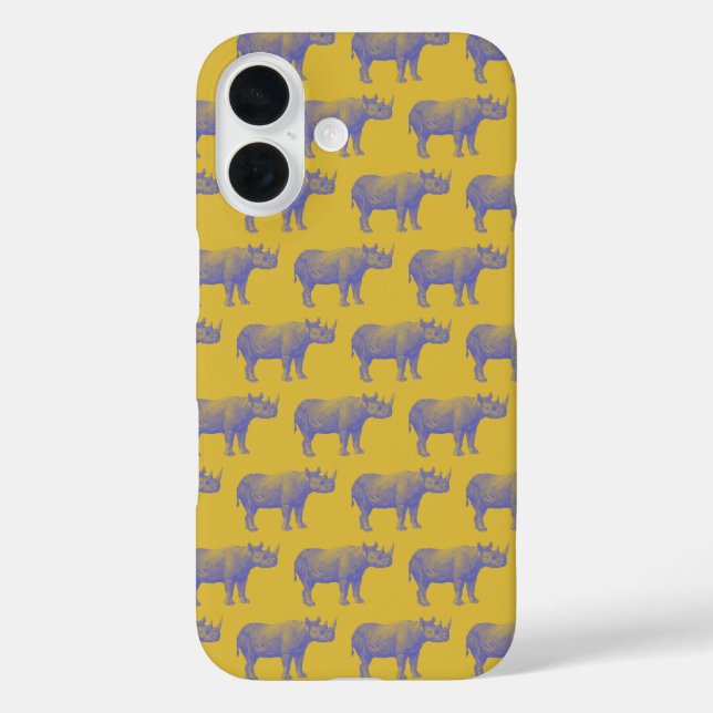 Funda iPhone 16 Rinoceronte retro lindo patrón rinoceronte morado  (Reverso )