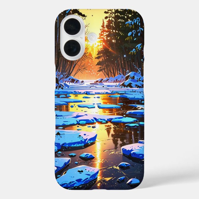 Funda iPhone 16 Río de invierno congelado (Reverso )