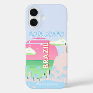 Funda iPhone 16 Río de Janeiro Brasil Ilustracion azul de viajes d