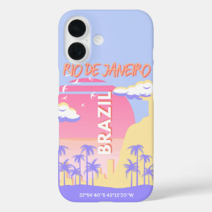 Funda iPhone 16 Río de Janeiro Brasil Poster azul de arte de viaje