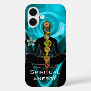 Funda iPhone 16 ROD ASCLEPIUS,7 CHAKRAS YOGA LOTUS POSE Blue