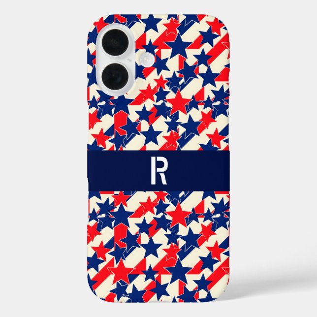 Funda iPhone 16 Rojas, Blancas y Azules Estrellas y Barras (Reverso )
