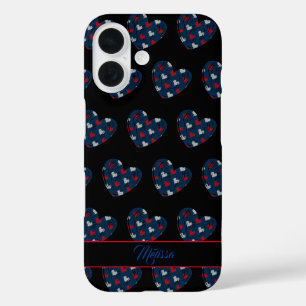 Funda iPhone 16 Rojo azulado de los corazones de moda