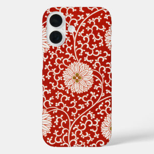 Funda iPhone 16 Rojo Floral Vibrante Ornate Patrón Clásico